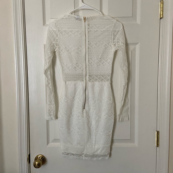 White Sheer Lacy Long Sleeve Mini Dress - Picture 2 of 2